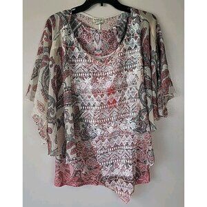 One World Sheer Poncho Overlay Camisole Top Sz L Multi Pink Gray Paisley Print